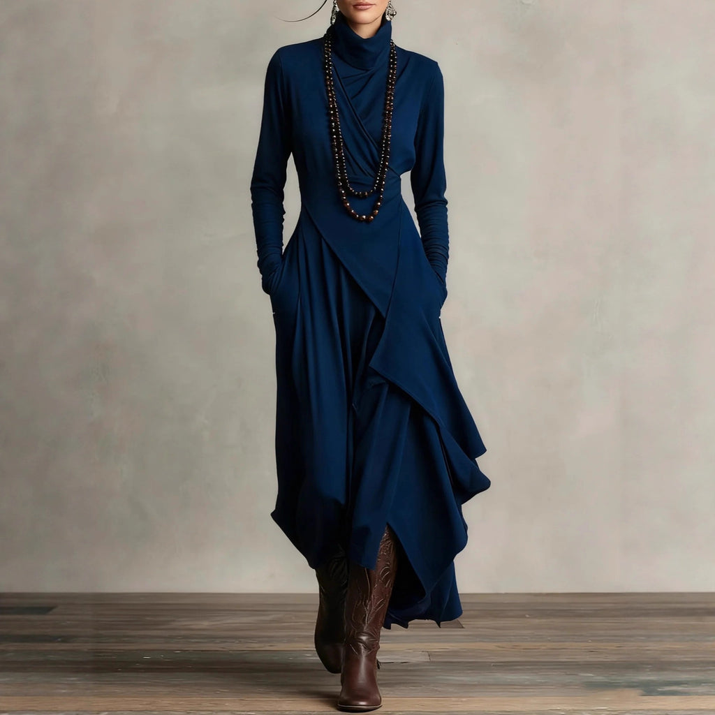 Women's Solid Colour High-Neck Dress